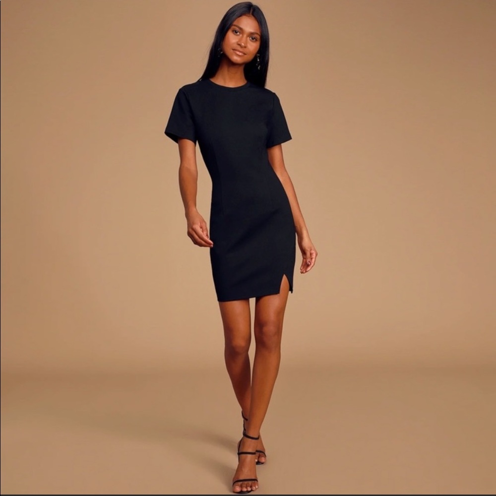 Lulus Black Short Sleeve Bodycon Mini Dress